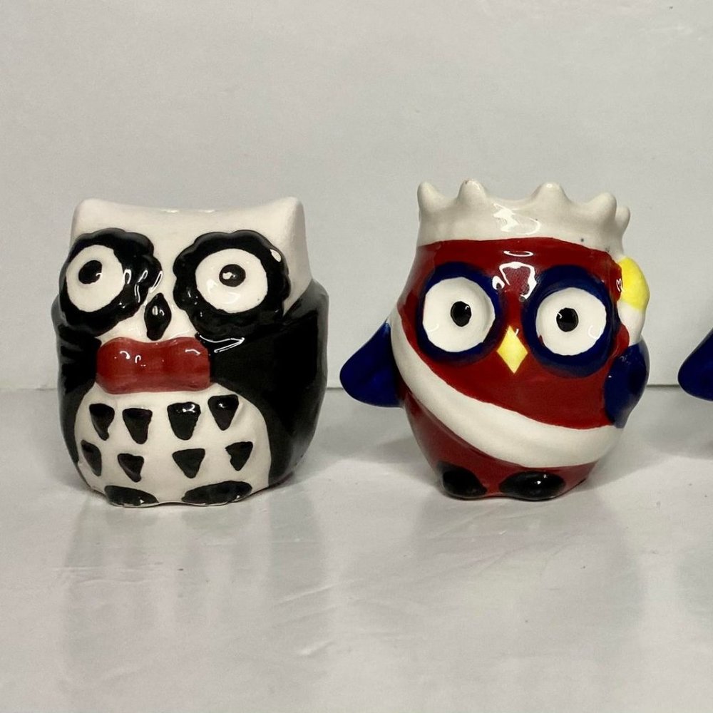 Vintage Owl Salt and Pepper Shakers With Stoppers- 2 Sets